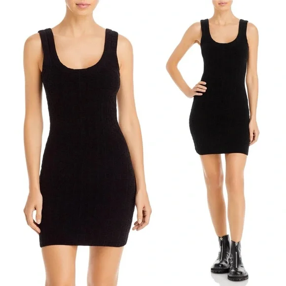 Alexander Wang Black Chenille Raised A Logo Tank Jacquard Mini Dress